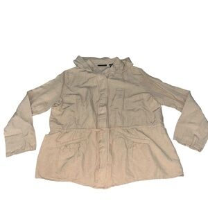 EUC Apostrophe Silk Linen Cotton Tan Hooded Utility Jacket Large Lightweight